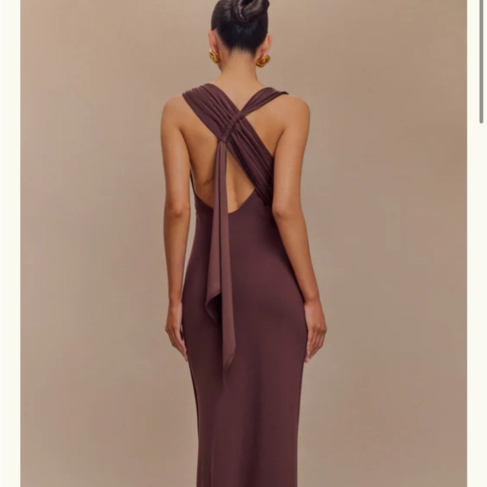 Elegant Cross-Back Brown Evening Dress